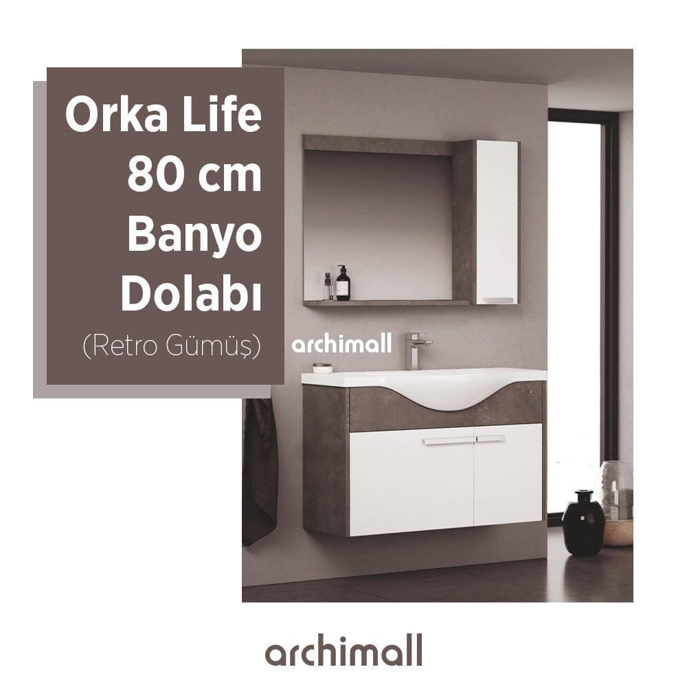 Orka Life 80 Cm Asma Banyo Dolabı Retro Gümüş